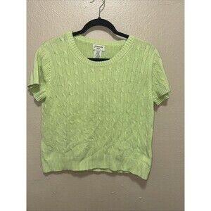 St Johns Bay‎ Petite Large Green Cotton Blend Knit Short Sleeve Sweater Top